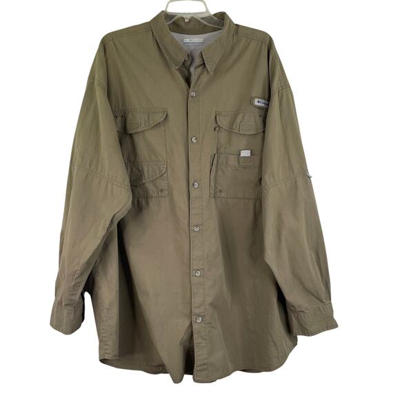 Columbia Sportswear Company PFG Khaki Beige Long Sleeve Button Up Men's Shirt 2X - Picture 1 of 16
